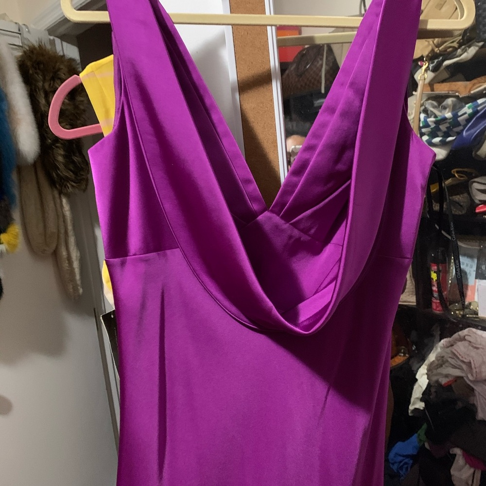 Calvin Klein purple satin cowl back gown